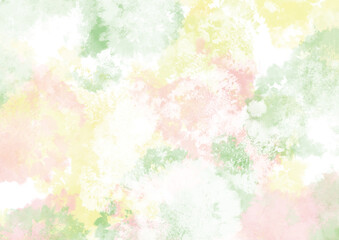 水彩　背景画像　ピンク、グリーン、イエローの春色のテクスチャ