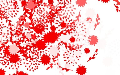 Light Red vector doodle template with flowers, roses.