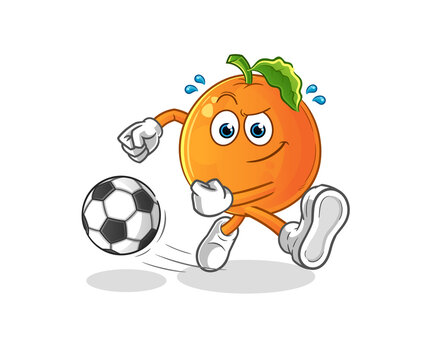Orange kicking the ball cartoon. cartoon mascot vector