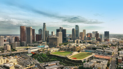 Fototapeta na wymiar Los Angeles downtown skyline. Los angels city, downtown top aerial view.