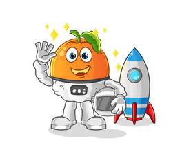 Fototapeta premium Orange astronaut waving character. cartoon mascot vector