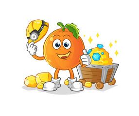 Orange miner with gold character. cartoon mascot vector