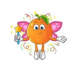 Orange fairy with wings and stick. cartoon mascot vector