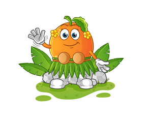Orange hawaiian waving character. cartoon mascot vector