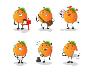 Orange postman set character. cartoon mascot vector