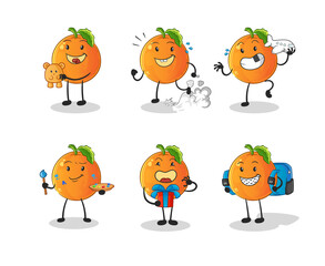 Orange children group character. cartoon mascot vector