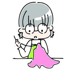 縫い物をするメガネっ子の上半身