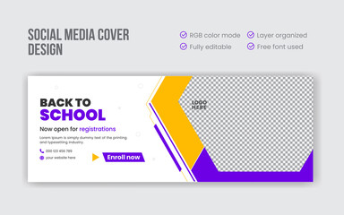 Back to school admission social media cover or promotional web banner design template