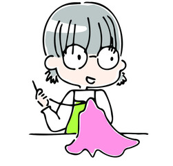 縫い物をするメガネっ子の上半身