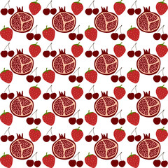 the pattern of pomegranates and strawberries and cherries. Vector illustration