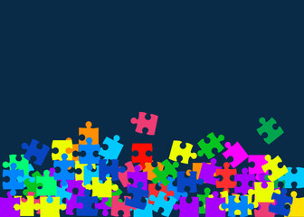 Jigsaw puzzle game. Scattered puzzle pieces scattered background. Teamwork abstract concept