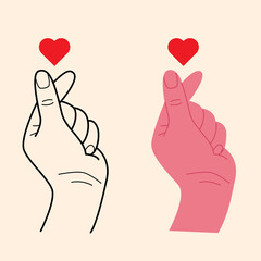 Hand making  mini heart symbol icon, logo set, vector illustration. - obrazy, fototapety, plakaty
