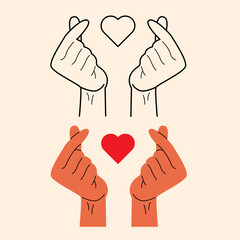 Hands making  mini heart symbol icon, logo set, vector illustration.