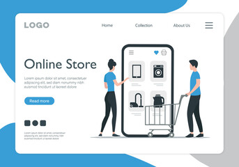 Online store landing page concept. Colored flat vector illustration. 
