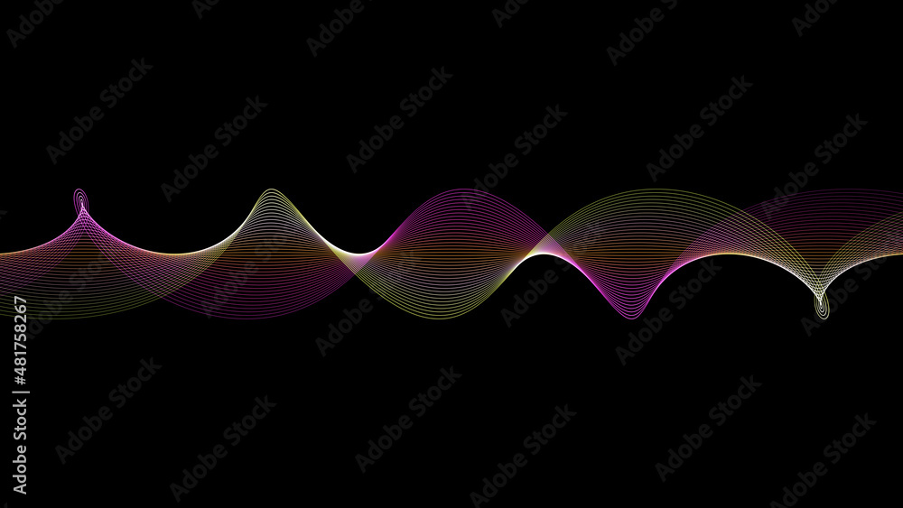 Poster black background with colored wave. abstract colored spiral on a dark background. modern abstraction