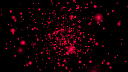pink flying particles on a black background. dark abstract background with pink glowing particles