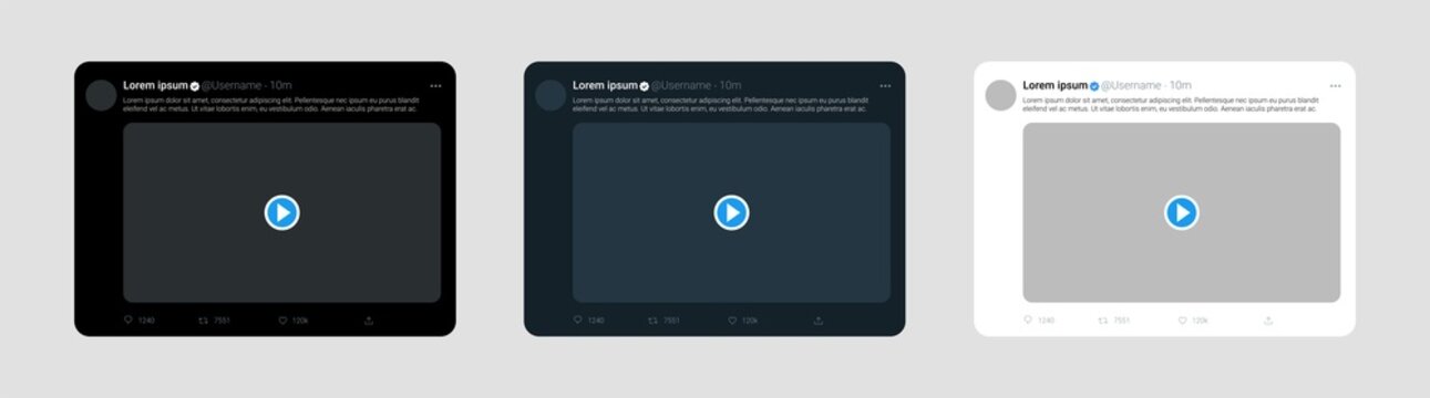 Lombok, Indonesia - January 21, 2022: Twitter video post template mock up. Tweet frame template for news events with editable text and blank avatar.