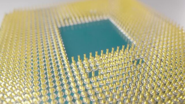 Motorized moving shot of computer processor cpu, shot with macro probe lens