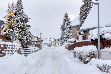 Schneebedeckte Straße Güntersberge Harz
