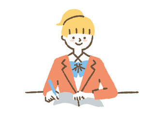 勉強している女子学生_色