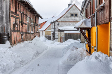 Schneebedeckte Straße Güntersberge Harz