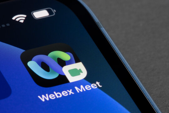 Portland, OR, USA - Jan 19, 2022: Closeup of the Webex Meetings app icon seen on an iPhone. Webex by Cisco is an enterprise solution for video conferencing, online meetings, screen share and webinars.