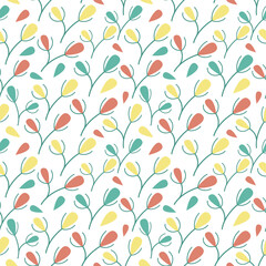 Seamless vector pattern with flowers and leaves