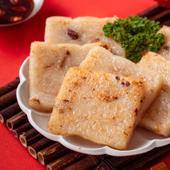Delicious Chinese radish cake for lunar new year celebration cuisine.