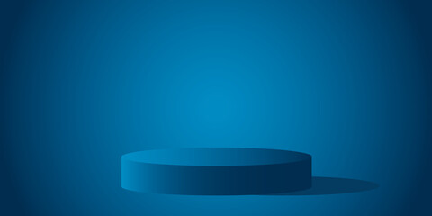 Blue product background stand or podium pedestal with light on empty display with blue backdrops, Concept for product presentation, mock up, show cosmetic. illustration 3d paper cut.
