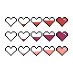 Pixel art set of hearts on a white background. - 481760625