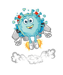 corona virus with jetpack mascot. cartoon vector