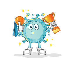 corona virus winner with trophie. cartoon character
