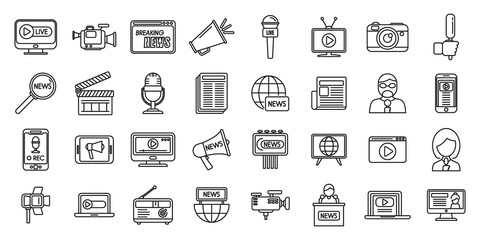Obraz premium Reportage icons set outline vector. Interview news