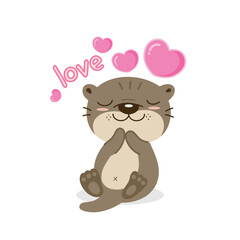 Cute Otter with Hearts. Valentines day card.