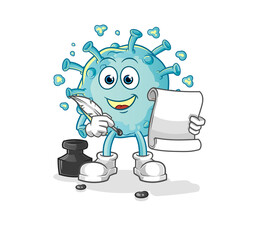 corona virus writer vector. cartoon character