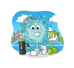 corona virus plays tennis illustration. character vector