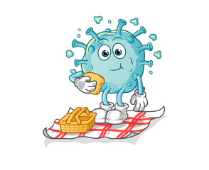 corona virus on a picnic cartoon. cartoon mascot vector