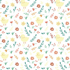 Seamless vector pattern with flowers and leaves