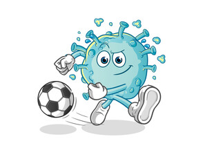 Obraz premium corona virus kicking the ball cartoon. cartoon mascot vector