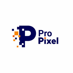 Minimalist Point Letter P Logo. P letter pixel mark digital 8 bit - obrazy, fototapety, plakaty
