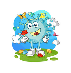 corona virus pick flowers in spring. character vector