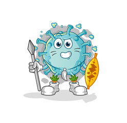 corona virus african tribal fighter mascot. cartoon vector