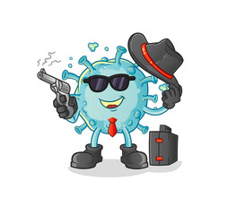 corona virus mafia with gun character. cartoon mascot vector