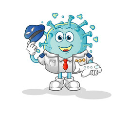 corona virus pilot mascot. cartoon vector