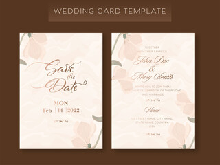 Wedding Cards Template Layout Decorated With Floral On Brown Background.