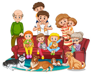 Obraz na płótnie Canvas Big family members with many dogs