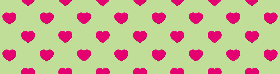 Seamless pattern. Pink heart on pastel pea backgrounds. symbol of love. Template for application to surface. Banner for insertion into site. 3d image. 3d rendering