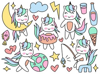 Unicorn Doodle Clip Art Collection
