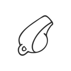 Single hand drawn coach's whistle. In doodle style, black outline isolated on white background. Cute element for card, social media banner, sticker, decoration kids playroom. Vector illustration