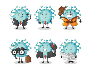 corona virus detective group character. cartoon mascot vector